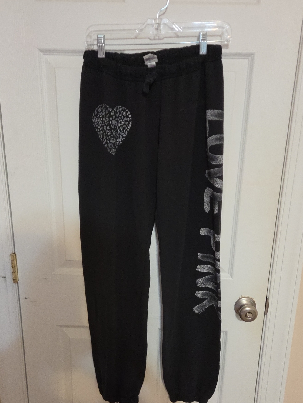 PINK Victoria's Secret Black Jogger Sweatpants with Silver Glitter Logo Vintage